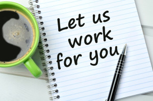 61666196 - let us work for you on notebook and coffee cup