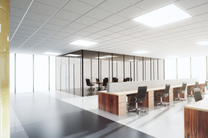 Modern light open space office with conference room